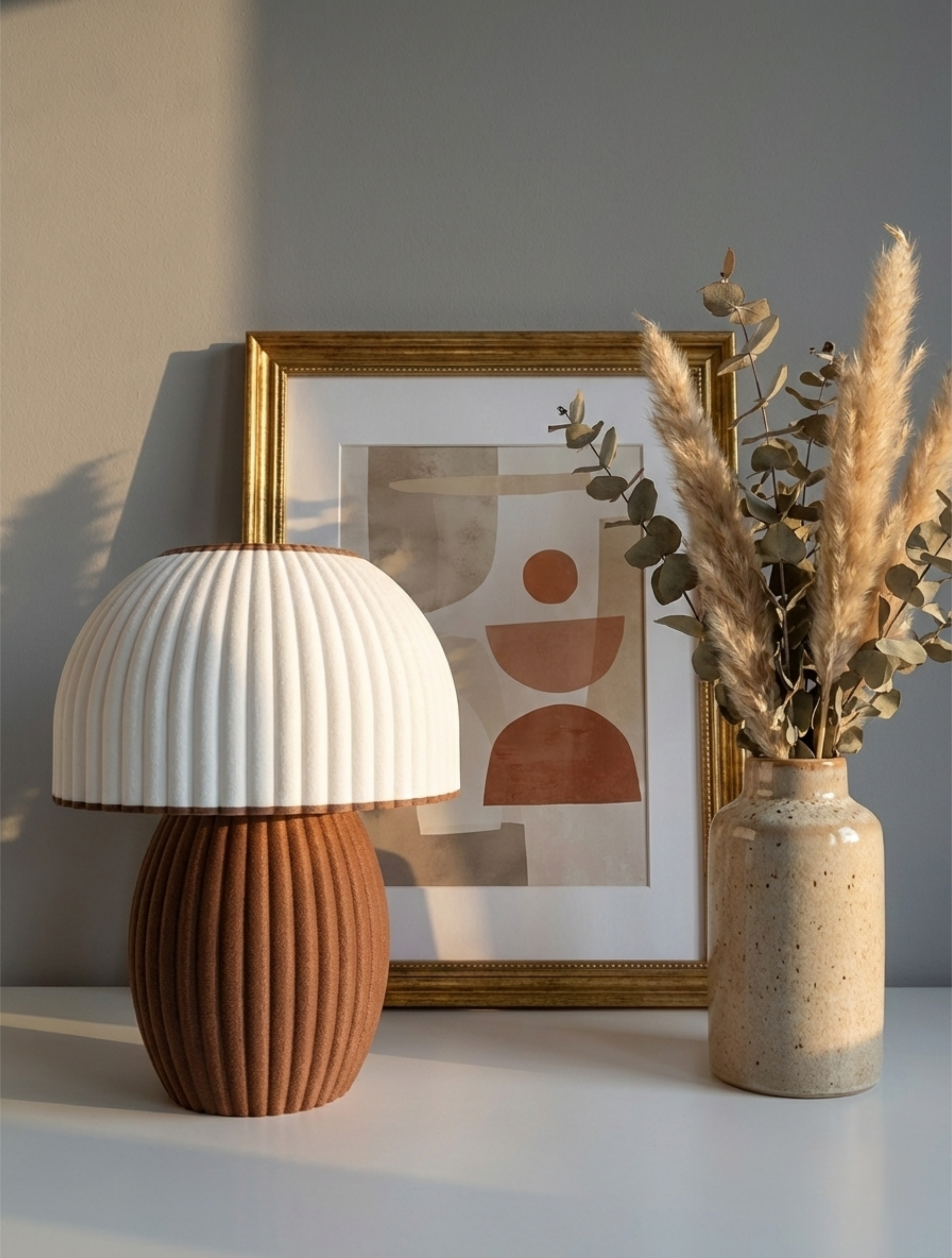 Minimalist dekorasyon için kahverengi çizgili abajur